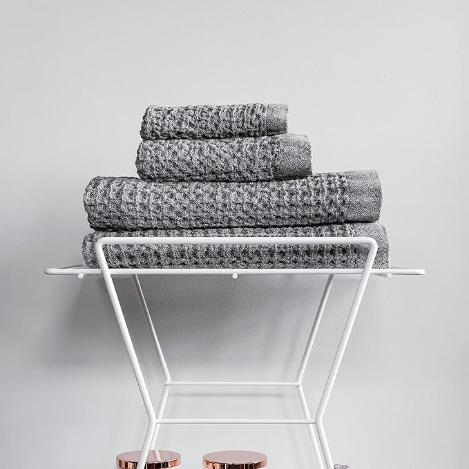 ONSEN Supima® Waffle Bath Towel Set, Quick Dry Lint Free 100% USA Cotton, Bath Hand and Face Towel Bundle, 3 Piece (Cinder Grey, Bath Towel Set)