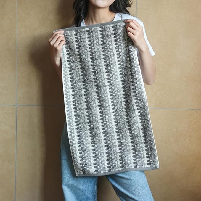 Premium Luxury Waffle Weave Cotton Towel Set - 160g Hand Towel & 650g Oversized Bath Towel (30"x60") - Ultra Absorbent, Quick-Dry, Soft Textured Jacquard (Earth Grey)