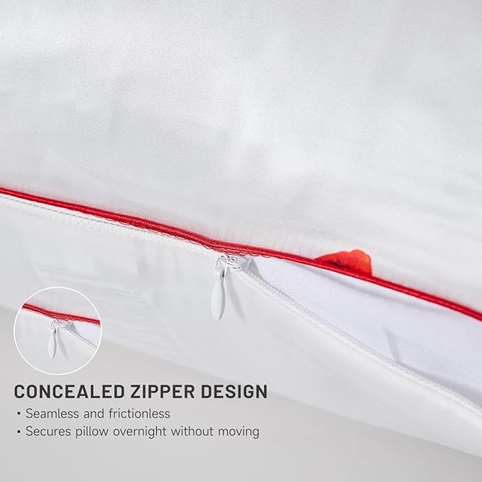 THXSILK Natural Mulberry Silk Pillowcase Hypoallergenic Zipper Pillow Case - Grade 6A+ Mulberry Real Silk Pillowcase Organic Silk Pillow Cover, 1PC (White Strawberry, Queen Size 20"x30")