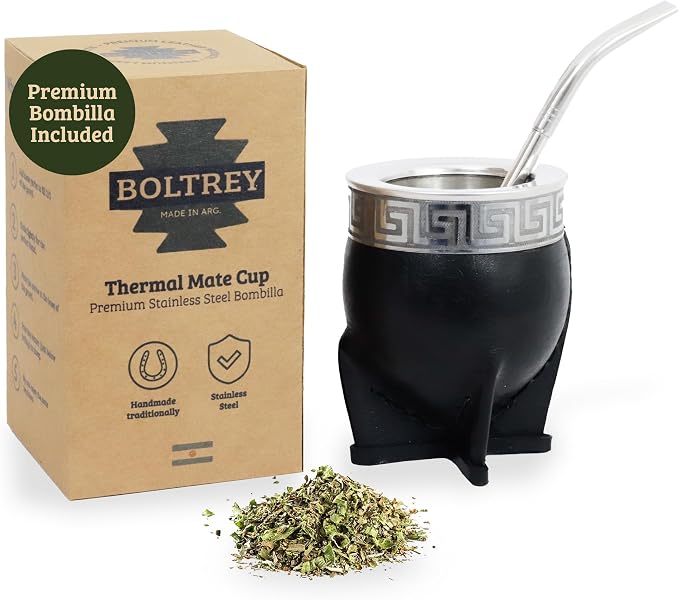 Mate Imperial – Yerba Mate Cup and Bombilla Set | Handmade Argentina Mate Gourd | Stainless Steel Mate Mug for Tea Lovers | Unique Cultural Gift (CUSCO, BLACK)