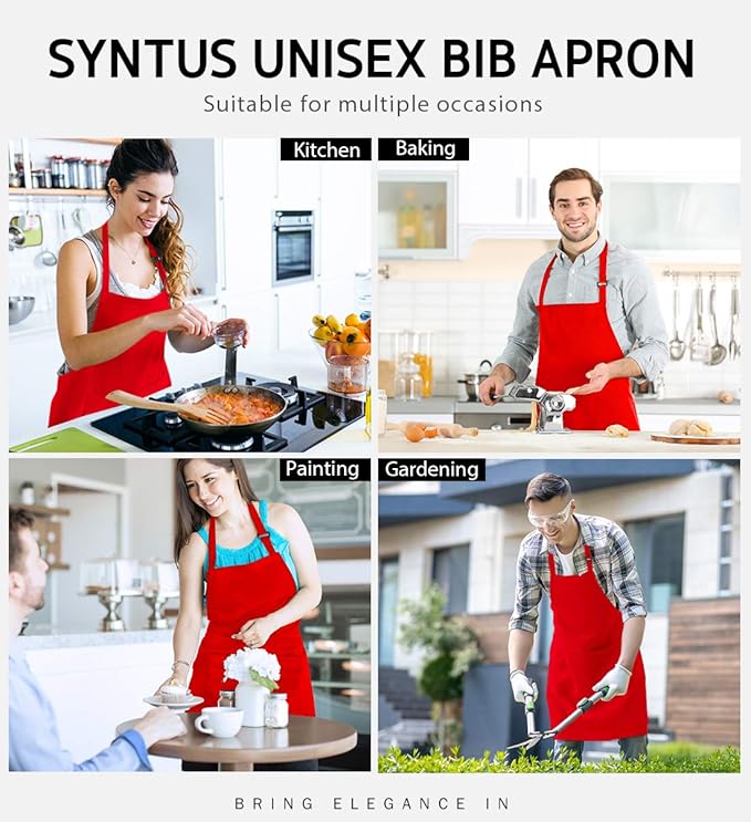 Syntus Apron for Men Women, Adjustable Cooking Kitchen Chef Aprons with 2 Pockets