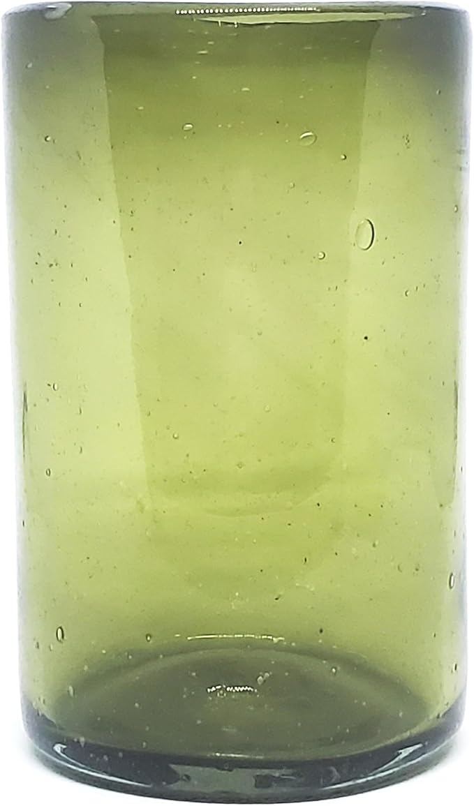 Solid Olive Green 14 oz Drinking Glasses (set of 6), Recycled Glass, Lead-free, Toxin-Free (14oz Drinking)