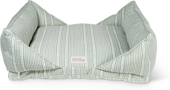 Fringe Studio Block Stripe Dusty SAGE 30" W x 23" D x 9.5" H Medium Mase Modern Cuddler Pet Bed, 100% Cotton Canvas Exterior w/Overfilled Bolster, Machine Washable, PetShop Collection (752001)