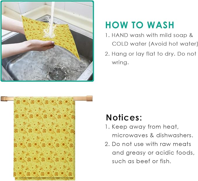 ERKOON Beeswax Food Wraps 1 Meter Roll 13 x 39 Inch Reusable Beeswax Wraps Eco-Friendly Sustainable Food Storage Wraps for Sandwich, Cheese, Fruit, Bread, Snacks (Flower Pattern)