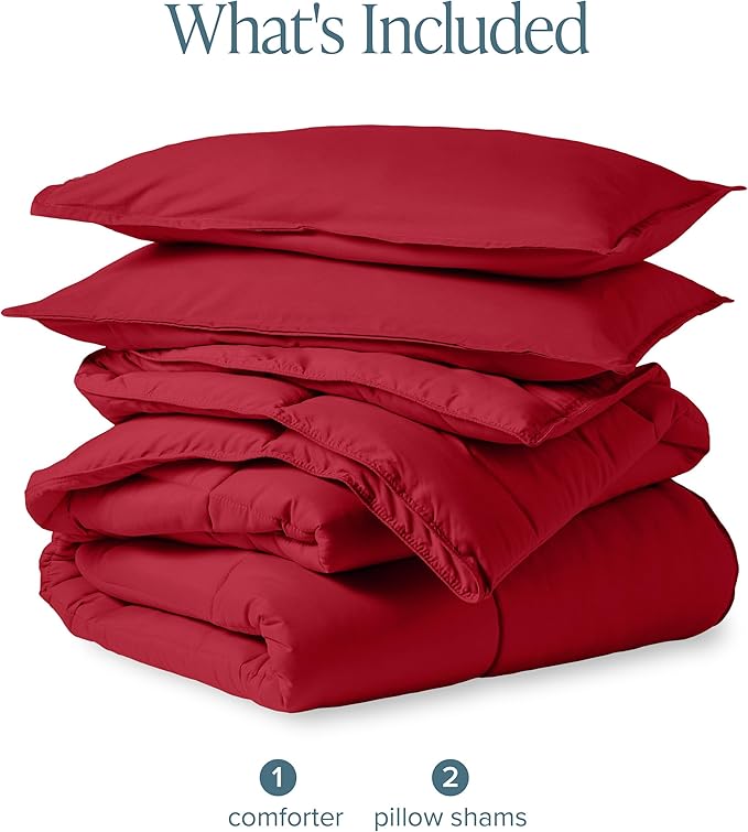 Bare Home Comforter Set - Queen Size - Ultra-Soft - Goose Down Alternative - Premium 1800 Series - All Season Warmth (Queen, Red)