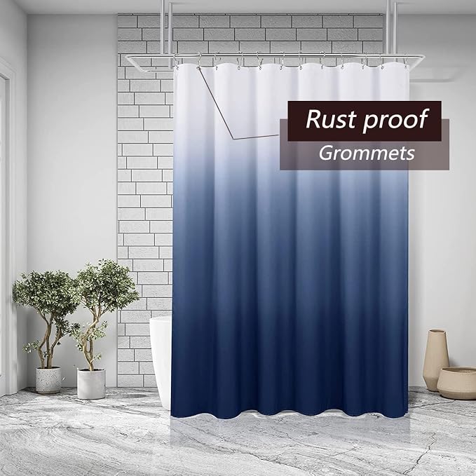 TIKABC Shower Curtain Liner, Blue Lightweight Shower Curtain Liners, Plastic Shower Curtains, 72x72 inch PEVA Shower Liner with 12 Grommet Holes 3 Magnetic Weights
