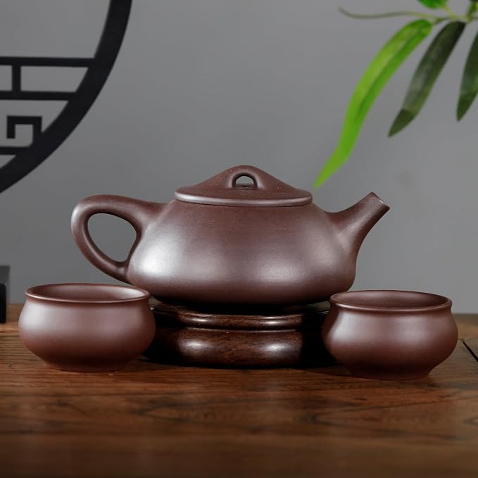 Fine Zisha Teapot Series,Chinese Genuine Handmade Yixing Purple Clay Tea Pot 10.8 Oz with 2 Cups,Infuse Brew Kungfu Tea Maker -Shipiao Tea Set