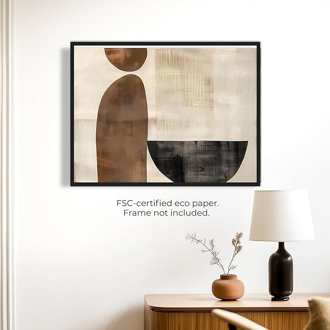 Moonow7 Minimalist Abstract Neutral Wall Art, Geometric Print for Living Room, Bedroom, Office, Modern Home Accent, Unframed Size 50x70 cm / 20x28″