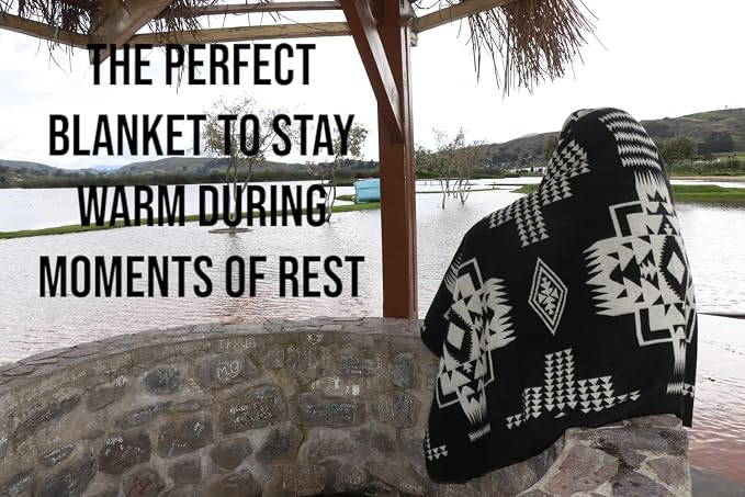 AHUAY Premium Hypoallergenic Alpaca Wool Blanket – Reversible 2-in-1 Andean Geometric Throw, Ultra Soft Warm Lightweight, Handmade in Ecuador (Imbabura Black and White, King)