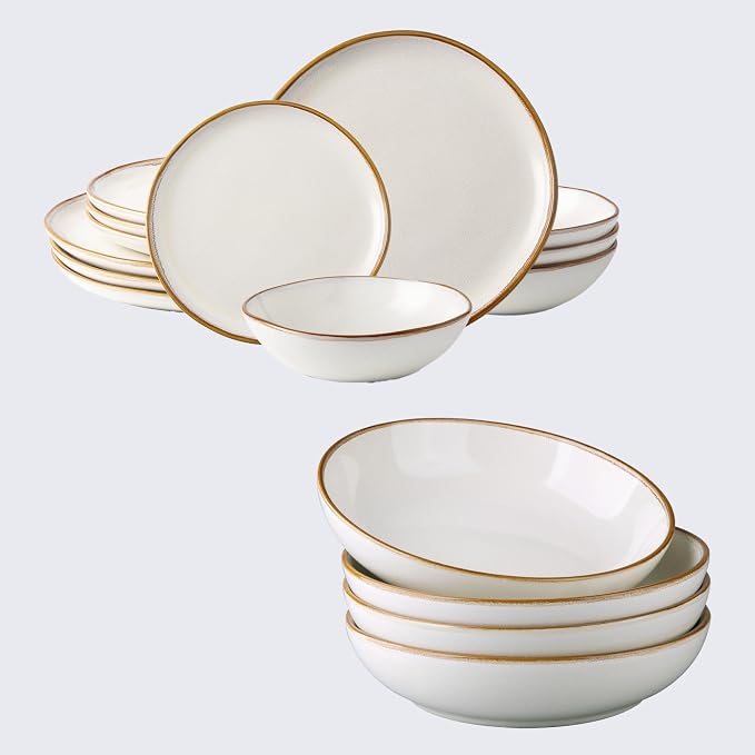 AmorArc Ceramic Dinnerware Sets,Handmade Reactive Glaze Plates and Bowls Sets,Highly Chip and Crack Resistant | Dishwasher & Microwave Safe Dishes Set, Service for 4 (16pc)