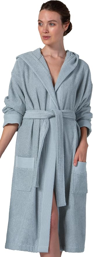 SEYANTE Turkish Cotton Bathrobe for Women - Organic GOTS Certified Terry Hooded Kimono Robe - Spa Quality Women's Cotton Robe