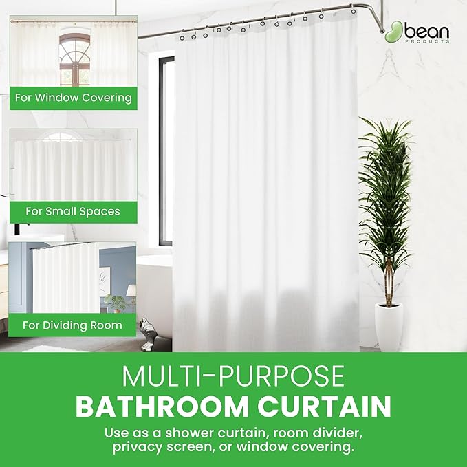 FABRIC SHOWER CURTAIN LINER 70"x74" Standard Bathtub Size, Stylish Quality Bathroom Drape, Earth Friendly Non-Toxic Odor-Free natural Cotton Liner Light-Weight Washable WHITE Shower Curtain 70x74 WC