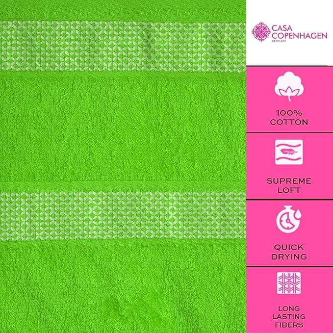 CASA COPENHAGEN Solitaire 6Pcs 100% Egyptian Cotton Large Designer Towels Gift Set- Lime Green, 600GSM, 2Bath 2Hand 2Washcloths, Bath Towels for Bathroom Set for Women & Men