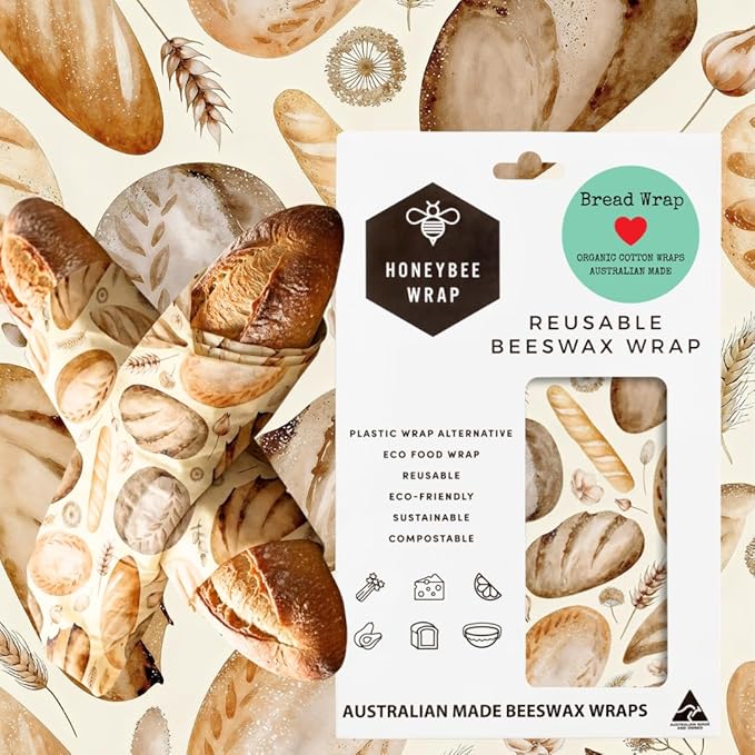 Bread Food Wrap, 21 x 18 Inches, GOTS-Certified 100% Organic Cotton with Beeswax, Reusable and Compostable