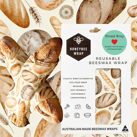Bread Food Wrap, 21 x 18 Inches, GOTS-Certified 100% Organic Cotton with Beeswax, Reusable and Compostable
