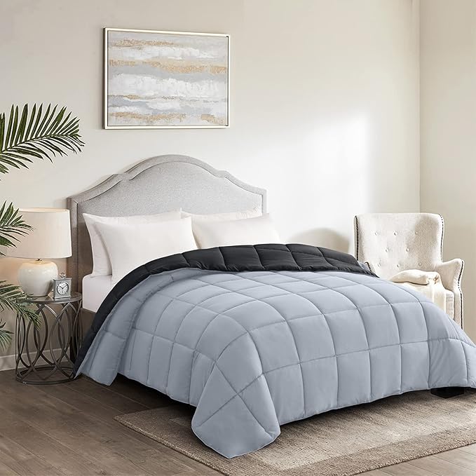 Homelike Moment Oversized Queen Comforter - Black Duvet Insert Down Alternative Bed Comforter, Lightweight Bedding Comforters Oversize Queen Quilted Soft All Season Reversible Black/Light Grey