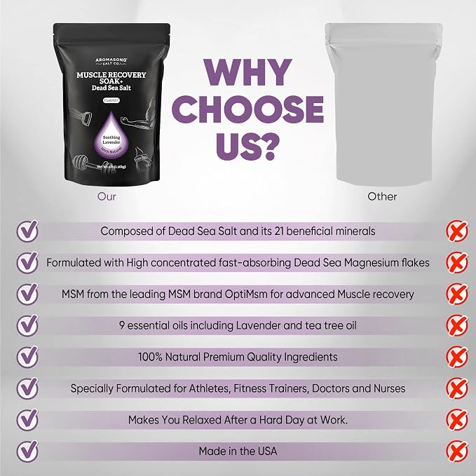 Aromasong 19 lb Natural Lavender Dead Sea Salt + 3 lb Aromasong Muscle Recovery Bath Soak Bundle – Ultimate Relaxation & Muscle Relief with Pure Minerals, Magnesium & OptiMSM
