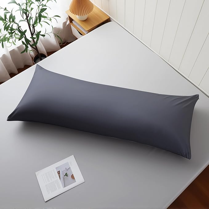 Body Cooling Pillow Case,Viscose Derived from Bamboo Long Pillow Protectors, 400 TC Soft Silky Breathable Summer Body Pillowcases with Zipper Hidden (Body Dark Grey)