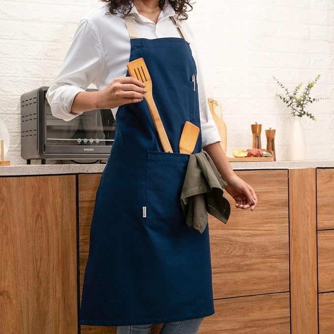 Cotton Canvas Apron for Women & Men – Adjustable Neck Strap & Waist Ties with Pockets