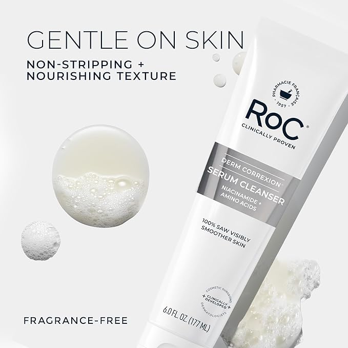 RoC Retinol Correxion Deep Wrinkle Serum Facial Cleanser with Niacinamide for Anti-Aging & Fine Lines,Makeup Remover,Ophthalmologist Tested Skin Care,6 oz,(Pack of 2)