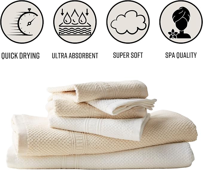 Hemp Bath Towel - Fast Drying Organic Cotton Blend Spa Quality Bath Towel - 55% Hemp, 45% Organic Cotton Textured Absorbent Bath Towel - White, 2pcs