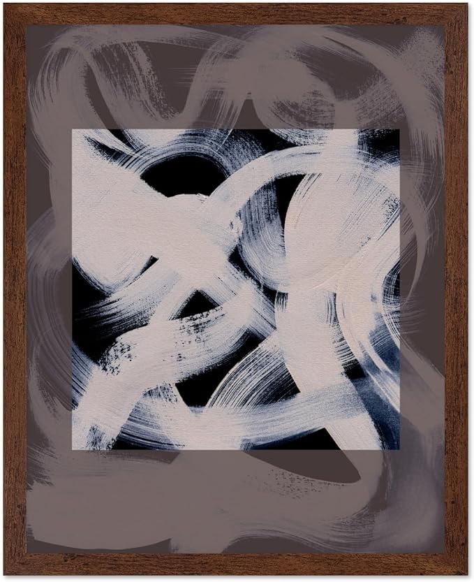 Monem Art Monochrome Abstract Brushstroke Painting Print - Modern Minimalist Graphic Art Poster - Wall Decor for Living Room, Bedroom or Office - 8x10 Brown Framed Wall Art by Mareike Bohmer