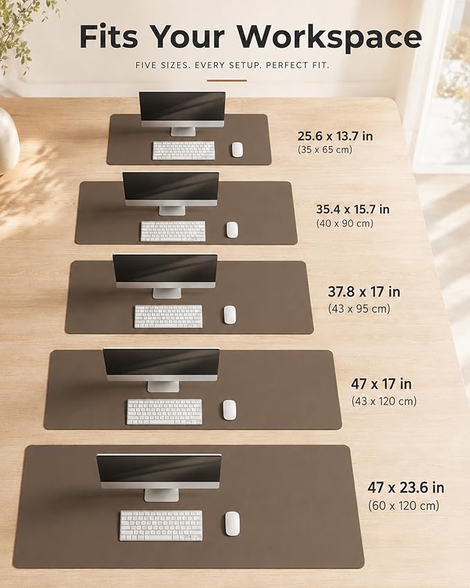 Aothia Cork Desk Mat - Dual-Sided Extra Large Desk Pad & Keyboard Mat, Long PU Leather Desk Protector, Waterproof Desktop Blotter (47" x 17", Coffee)
