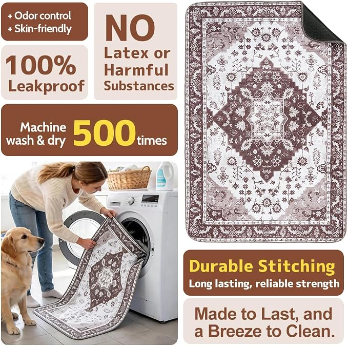 Washable Pee Pads for Dogs, 2 Pack Reusable Puppy Training Pads 36"x36" Super Absorbent Waterproof Dog Training Pads, Non-Slip Potty Pads, Whelping Pads Litter Mat Light Brown Medallion