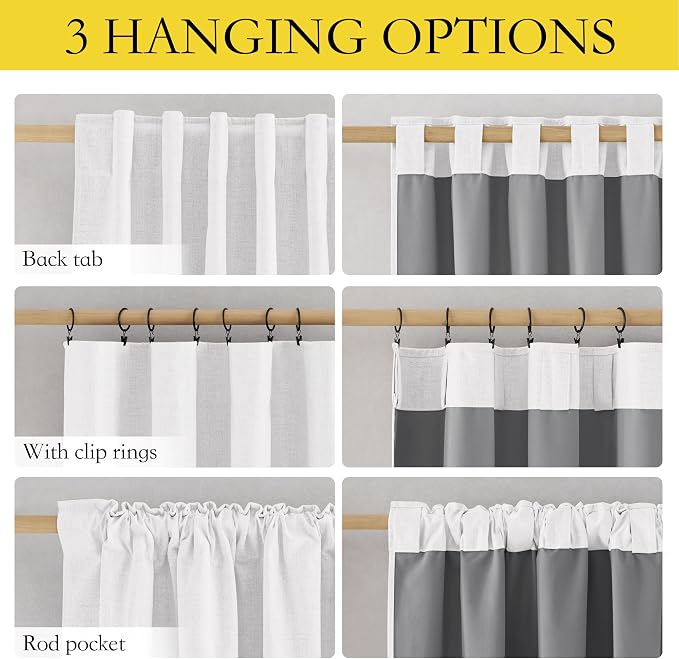 NICETOWN Greyish White 100% Blackout Linen Curtains 84" Long, Farmhouse Thick Linen Blend Window Treatments Thermal Insulated Drapes for Penthouse Living Room, Bedroom (1 Pair, 52" Width Each Panel)
