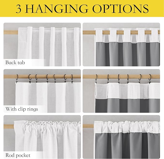 NICETOWN Greyish White 100% Blackout Linen Curtains 90" Long, Farmhouse Thick Completely Blackout Window Treatment Panels Thermal Insulated Drapes for Living Room (1 Pair, 52" Width Each Panel)