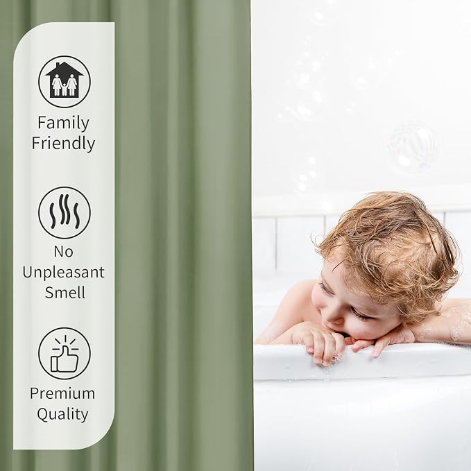 Gibelle Sage Green Fabric Shower Curtain or Liner, 72x72 Waterproof Shower Curtain Liner for Bathroom with Metal Grommets, Soft Cloth & Hotel Quality, Machine Washable