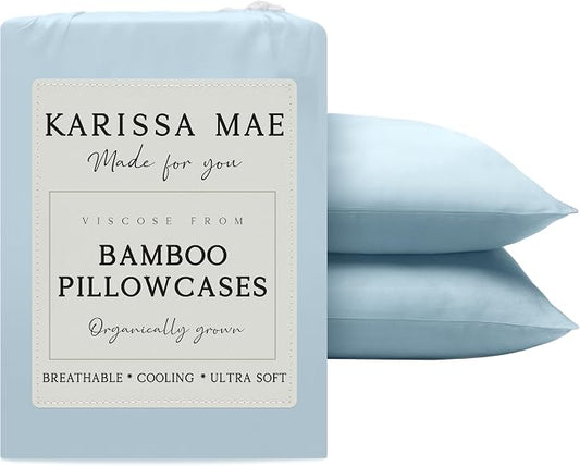 KARISSA MAE Pure Viscose from Bamboo Standard Size Pillowcase Set | 100% FSC Certified | Luxuriously Soft | Cooling | [Coastal Blue]