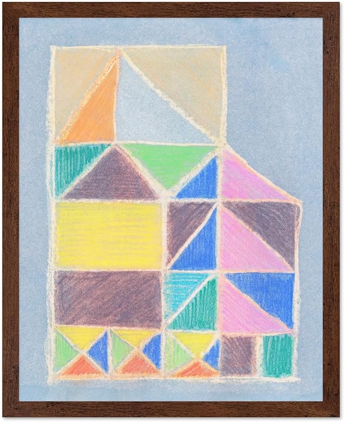 Monem Art Colorful Abstract House Painting Print - Bright Geometric Modern Art Poster - Wall Decor for Living Room, Bedroom or Office - 16x20 Brown Framed Wall Art by Renee Stramel