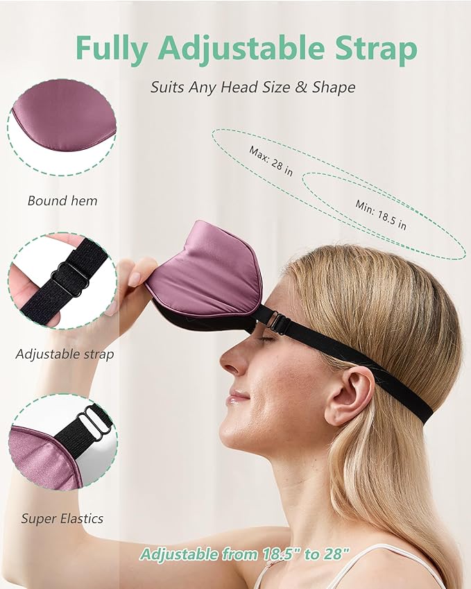 BeeVines Sleep Mask, 4 Packs 100% Real Natural Pure Silk Eye Masks with Adjustable Strap for Sleeping, Mulberry Silk Eye Sleep Shade Cover, Block Light Reduces Puffy Eyes Traveling Gifts(Ruby Purple)