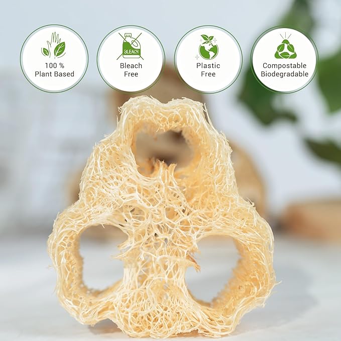 Natural Loofah 6-Pack, 4 Inch 100% Plant Fiber Exfoliating Sponge, Ideal for Men & Women, Spa & Shower Use