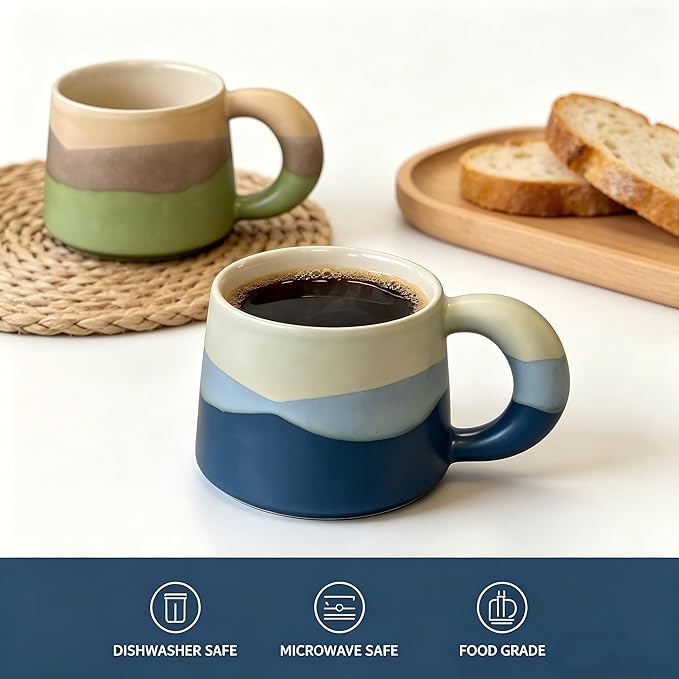 10.8 oz Kiln Change Ceramic Coffee Mug with Handle, Gradient Color Reusable Coffee Cup, Dishwasher & Microwave Safe, Lead-Free, Durable for Office Home Daily Use (R Blue)