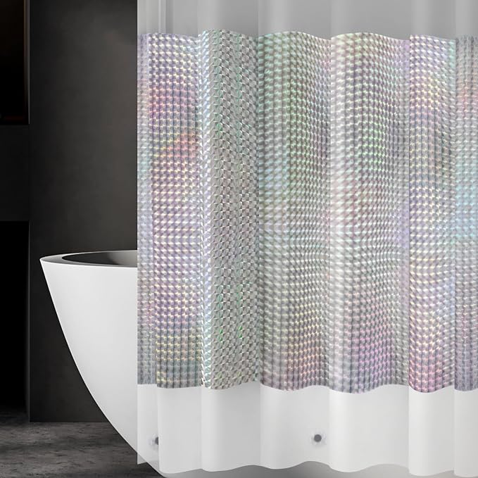 Ga-Geetopia Holographic 3D EVA Shower Curtain Liner Ice Cube, 72x72 Medium Weight Clear Plastic Bathroom Shower Curtain with Rustproof Metal Grommets for Shower Stall, Bathtubs