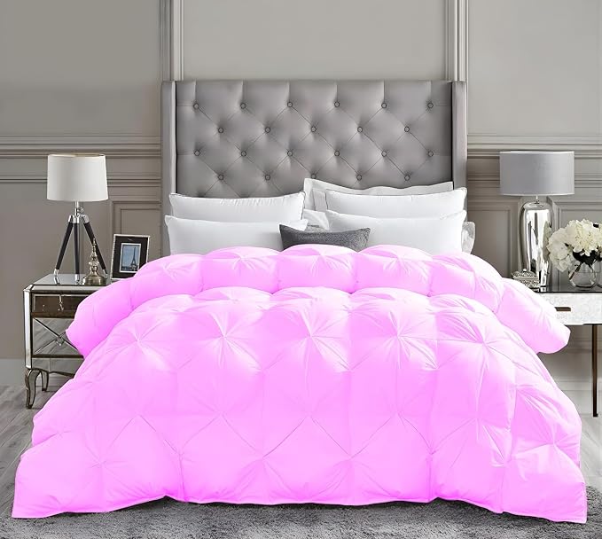 Eastern King Size Down Alternative Comforter 118x110 Inch Pink – 500 GSM Ultra Soft Breathable, Luxury Pintuck Pinch Pleat, All Season Duvet Insert with Corner Tabs, Machine Washable