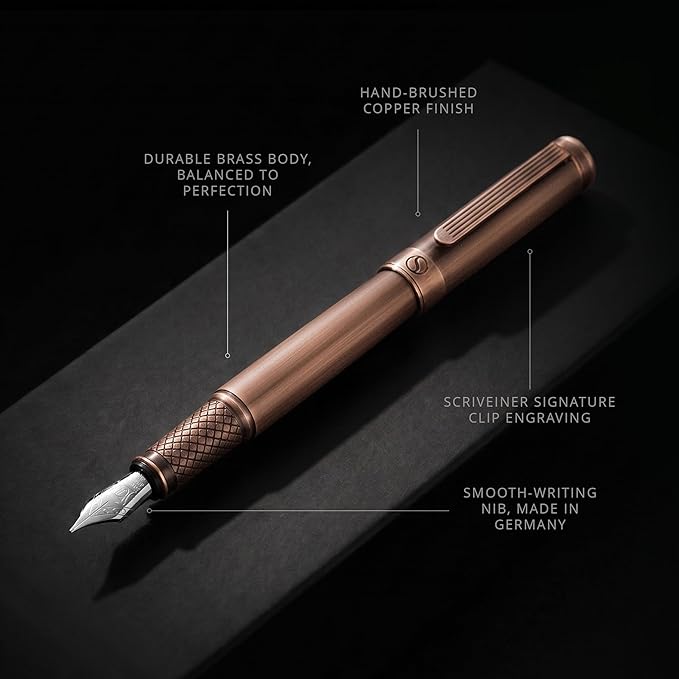 Scriveiner Luxury Fountain Pen - Stunning Copper Luxury Pen, Schmidt Gilded Nib (Medium), Converter, Best Pen Gift Set for Men & Women, Professional, Executive, Office, Nice Pens