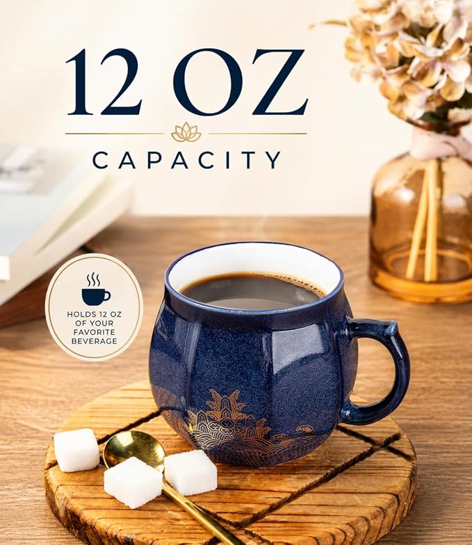 AmorArc 12 oz Coffee Mug, Ceramic Coffee Cups for Latte CappuccinoTea, Easy to Hold&Clean, Dishwasher&Microwave Safe, Navy Blue