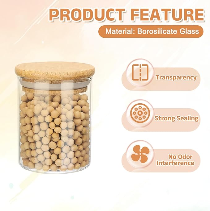 uxcell Glass Food Storage Jar 6.76oz Glass Canisters with Bamboo Airtight Wooden Lids Food Storage Container for Coffee Tea Sugar Candy Cookie Rice Flour Pasta Nuts Clear