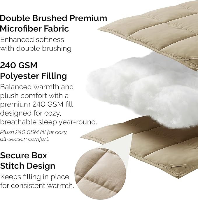 Southshore Fine Living, Inc. Beige Comforter, Twin Size Bedding, Cozy, Down Alternative Fluffy Comforter for Dorm Room, Machine Washable Twin XL Comforters, Pet Hair Resistant Bedding, Soft Sand
