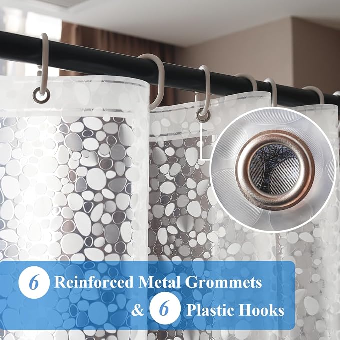 Shower Curtain Liner 36x72 Inch, 3D EVA Translucent Heavy Duty Plastic Shower Curtain Sets for Bathroom, Pebble Print, Vinyl, Stall Size