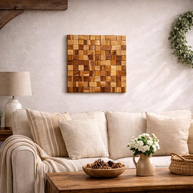JOLLYMER Wood Wall Decor, Rustic Wooden Wall Art, Home Decorations for Living Room and Bedroom Aesthetic, Cubic, 13" x 13"