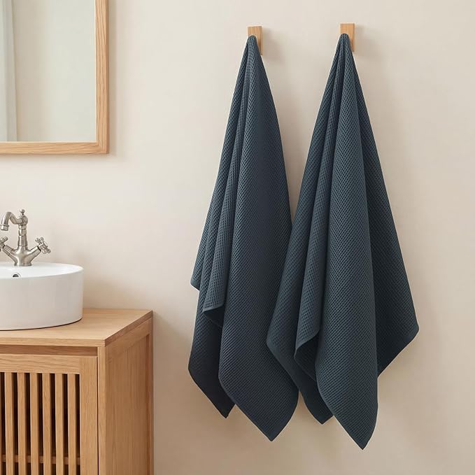 ecolook 4 Pack Waffle Bath Towel Set, 100% Cotton Lightweight & Quick-Dry Bath Towels, Ultra-Absorbent and Breathable, Lint-Free Hotel & Spa Towels for the Bathroom, Gym, and Travel - Gray