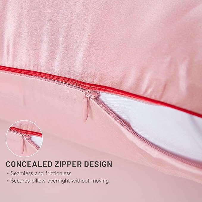 THXSILK Set of 2 Natural Mulberry Silk Pillowcase for Hair and Skin with Hidden Zipper, Grade 6A+ Silk Pillow Case, Organic Silk Pillowcase Standard Size 20x26 inches, Pink Strawberry