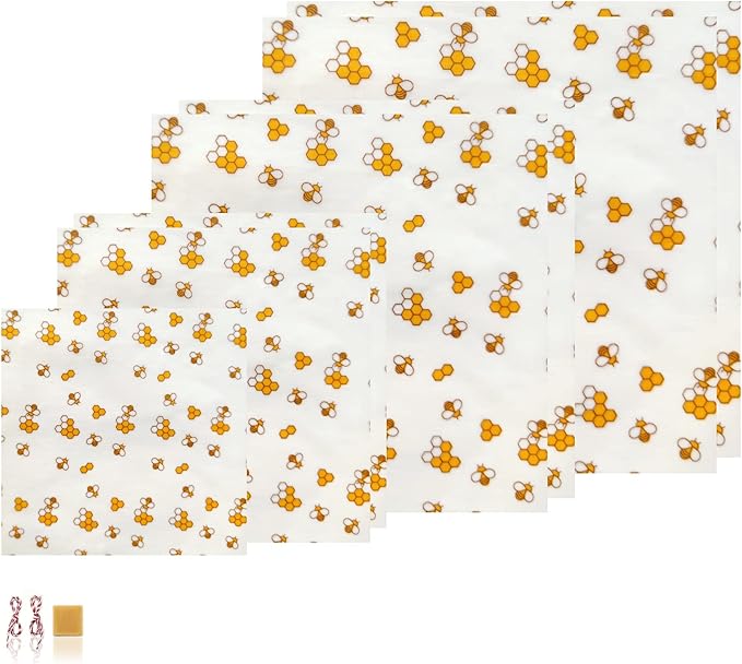 Beeswax Food Wrap (Set of 7) Sustainable Alternative to Aluminum Foil and Albal Paper - For Fruits, Vegetables, Bread, Cheese and Other Foods