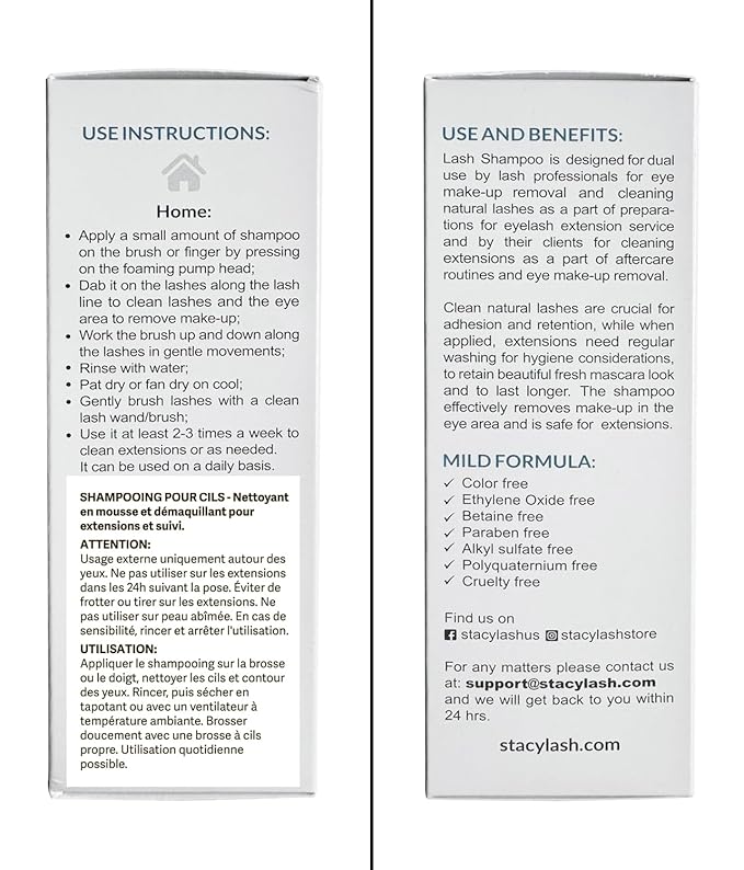 STACY LASH Eyelash Extension Shampoo + Brush / 1.69 fl.oz / 50ml / Eyelid Foaming Cleanser/Wash for Extensions & Natural Lashes/Safe Makeup Remover/Supplies for Professional & Home Use