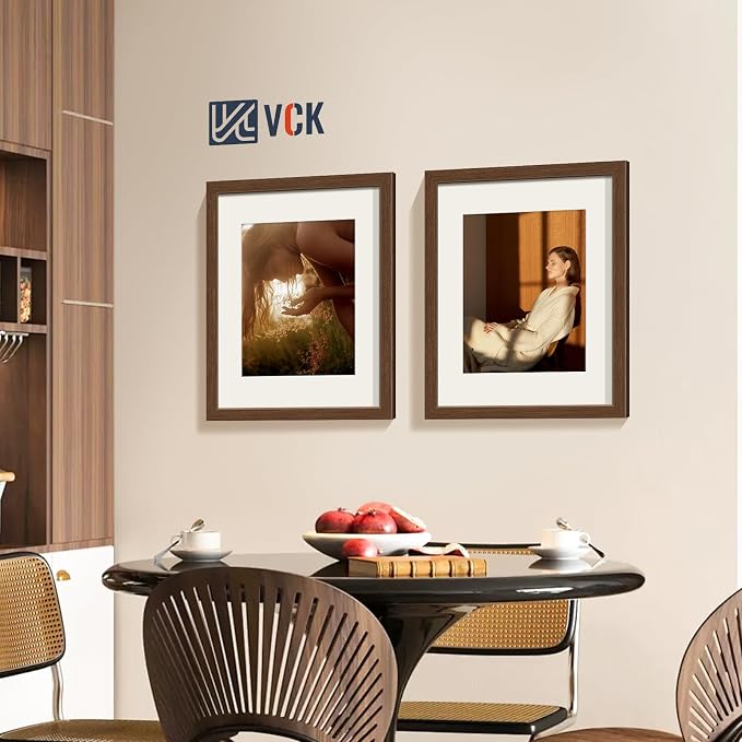 VCK 16x20 Picture Frames Brown 3 Pack, Wide Border Wood, Tempered Glass, Display 11x14 Photo with Mat or 16 x 20 without, for Home, Office, Gallery, Woodgrain Series, Wall Hanging
