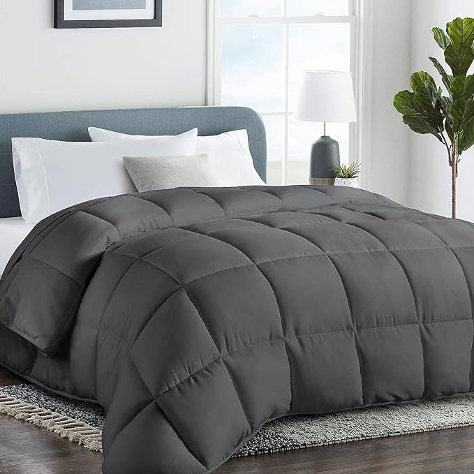 COHOME Oversized King Size Comforter, All-Season Quilted Down Alternative Duvet Insert, Luxury Hotel GentleSoft Comforter with Anti-Clump Tech & 8 Tabs - Reversible - Dark Grey 98 x116 inches